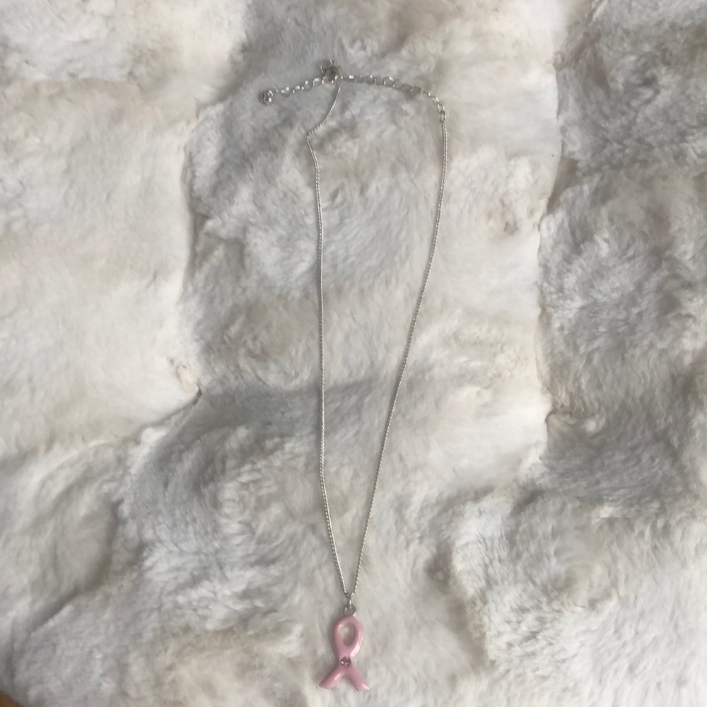 Adjustable Silver Necklace with Breast Cancer Hope Ribbon Pink Charm